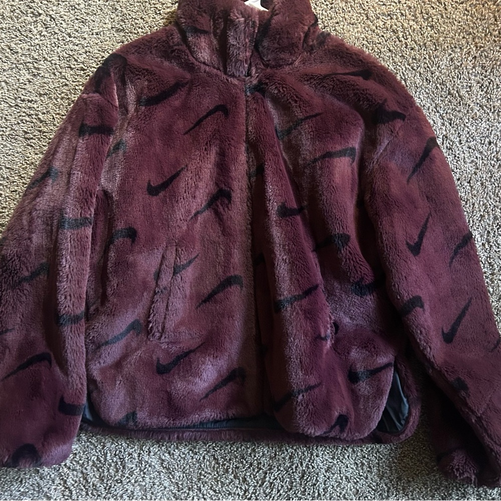Nike Burgundy Fleece Jacket with Black Accents
